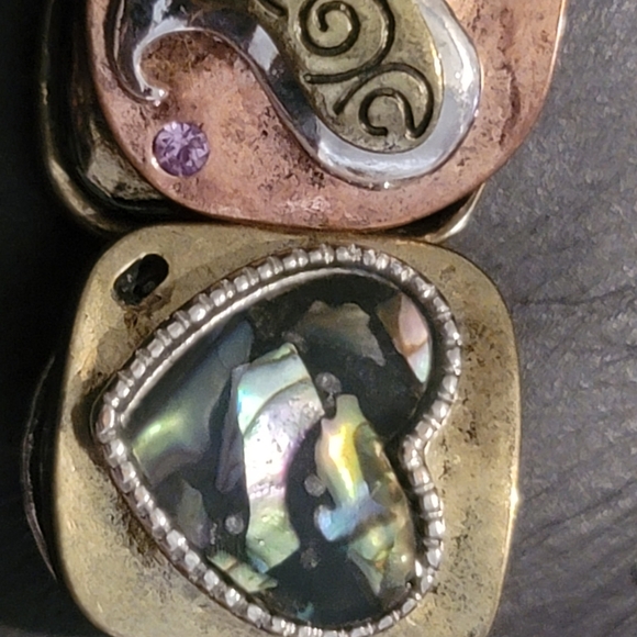 Vintage bracelets 2 copper tone metal abalone stretchy art noveau - Picture 14 of 14